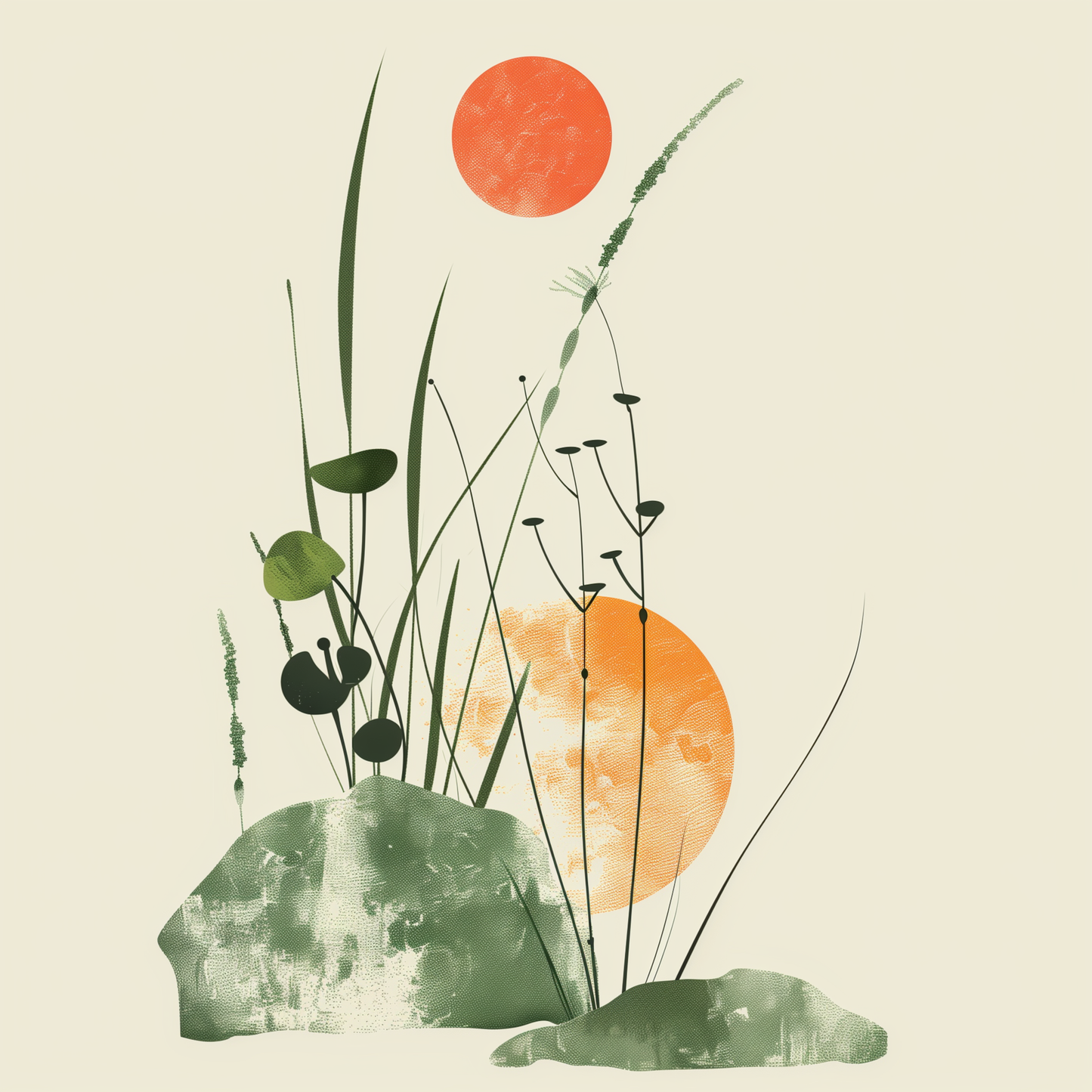 Affiche Soleil Orange et Herbes Sauvages