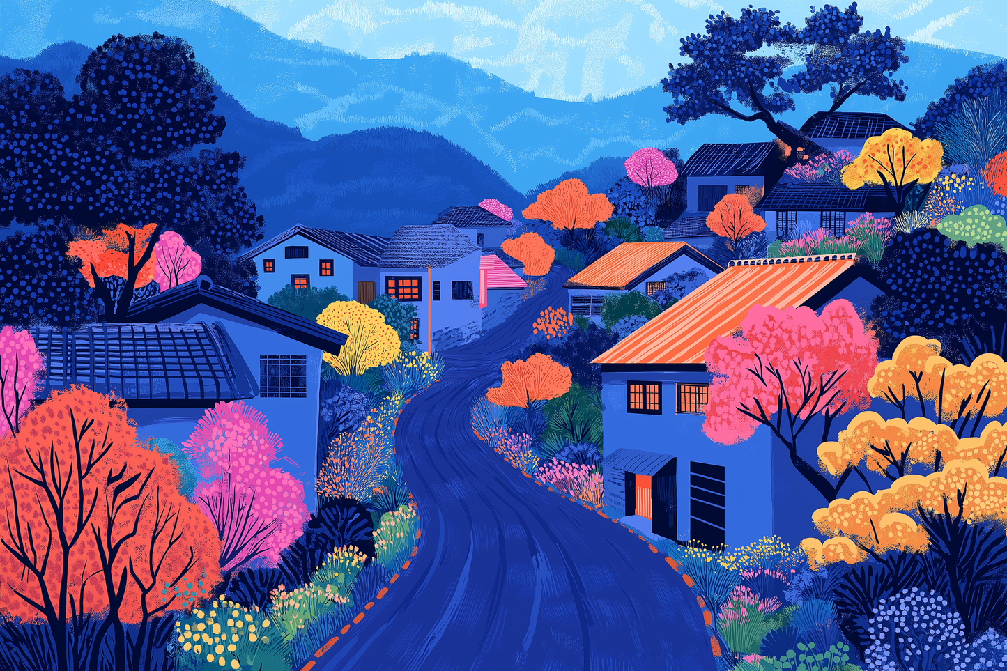 Affiche Maisons Bleues